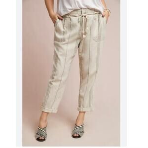 By Anthropologie Seashore Striped Pants Coastal Preppy Linen 2XL Plus Size
